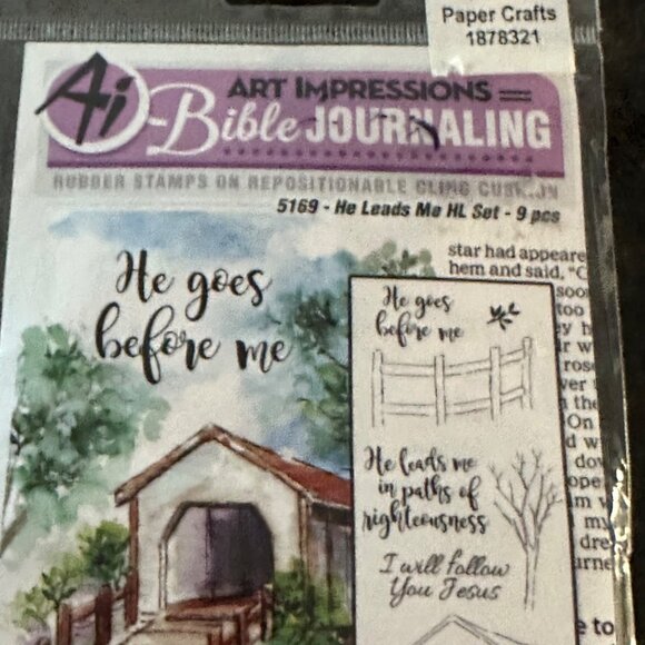 Art Impressions Bible Journaling 5169 He Leads Me Covered Bridge Stamp Set New - Picture 2 of 8